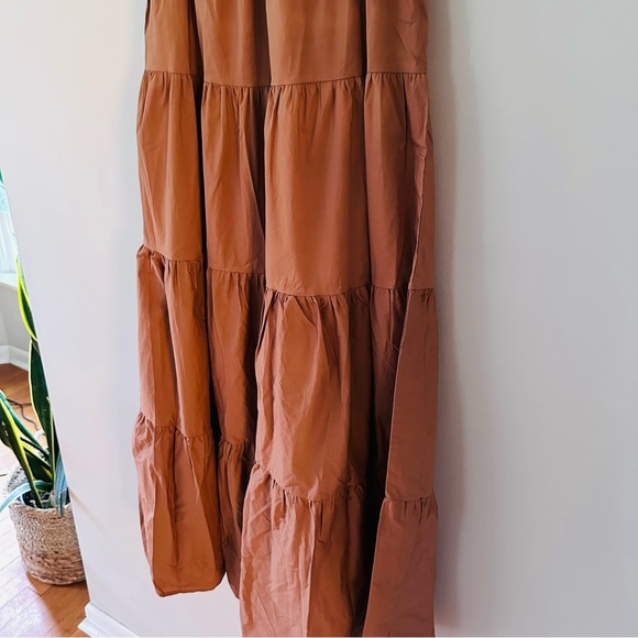 Skies are Blue Diana Poplin Tiered Ruffle Maxi Dress Tuscan Tan Size Medium - Picture 10 of 14